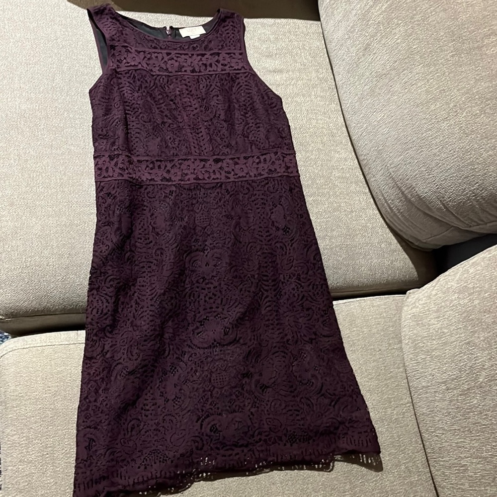 Loft burgundy/purple sleeveless lace dress